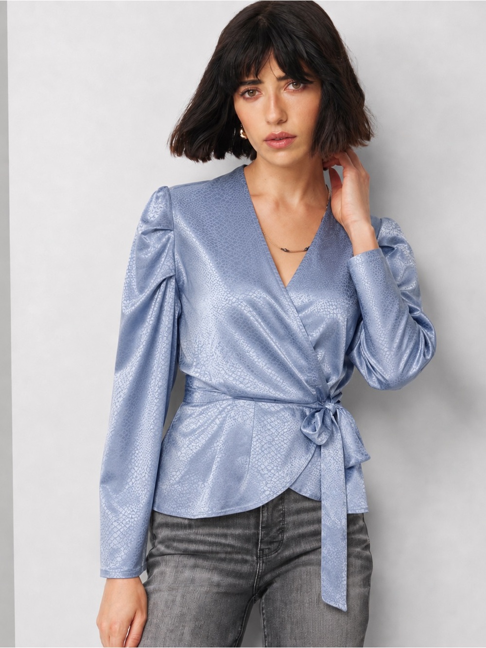NWT Express Satin Puff Sleeve Wrap Top
